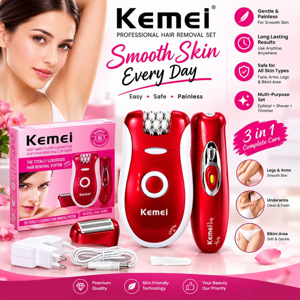 Kemei 3-in-1 Professional Hair Removal Set – Smooth & Silky Skin