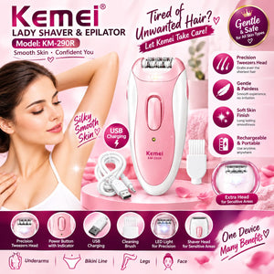 Kemei KM-290R Lady Shaver & Epilator – Smooth & Silky Skin