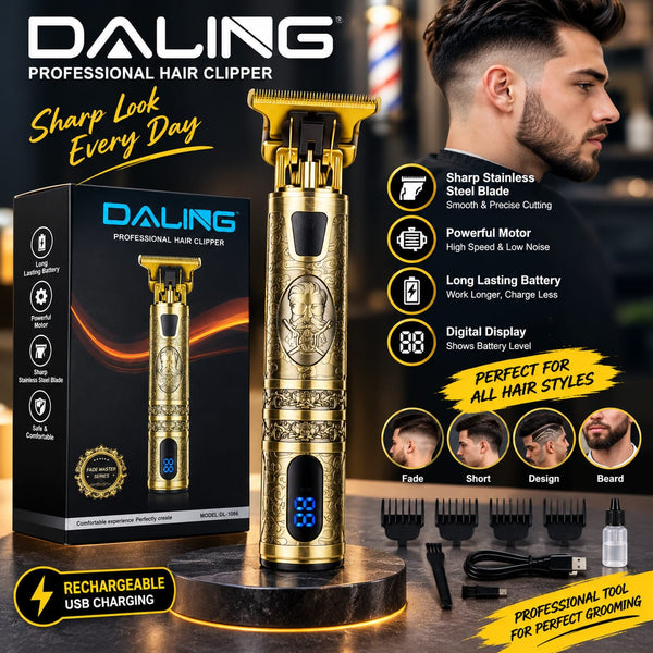 Daling DL-1086 Professional Hair Clipper – Premium Golden T-Blade Trimmer